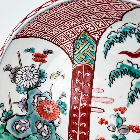 Japanese Imari Polychrome Vintage Meiji Period Flower Landscape Scene Arita Bowl - Picture 10 of 16